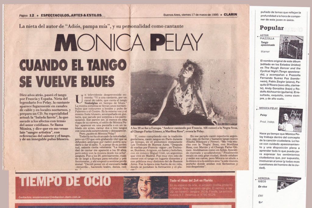 Prensa de Monica Pelay, cantante argentina con base en Barcelona
