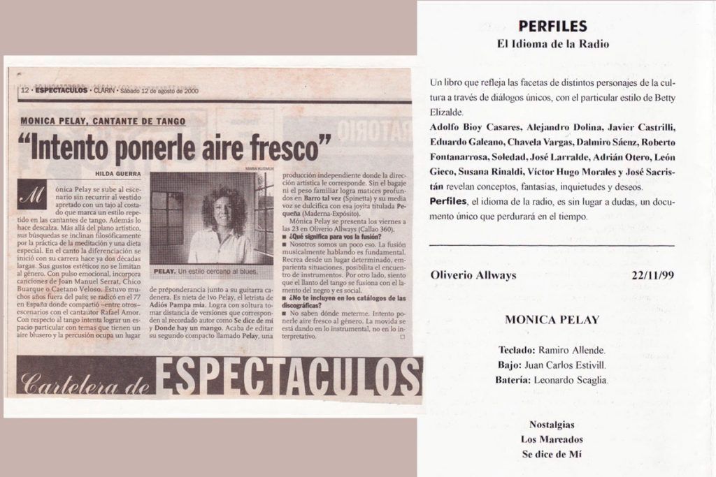Prensa de Monica Pelay, cantante argentina con base en Barcelona